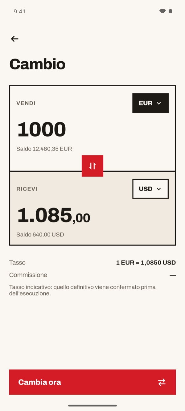 Schermata dell'app iSwiss Pay su Android