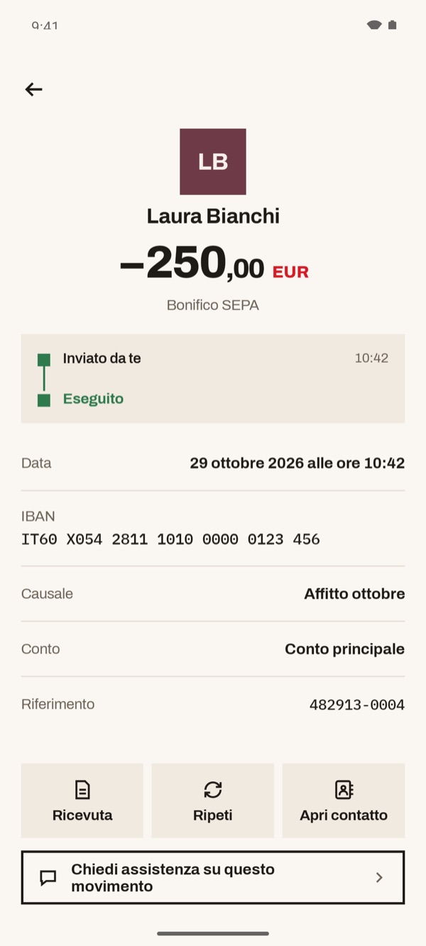 Schermata dell'app iSwiss Pay su Android