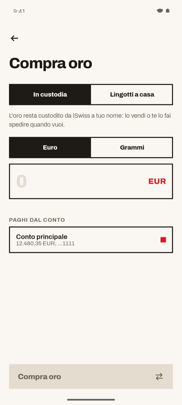 Schermata dell'app iSwiss Pay su Android