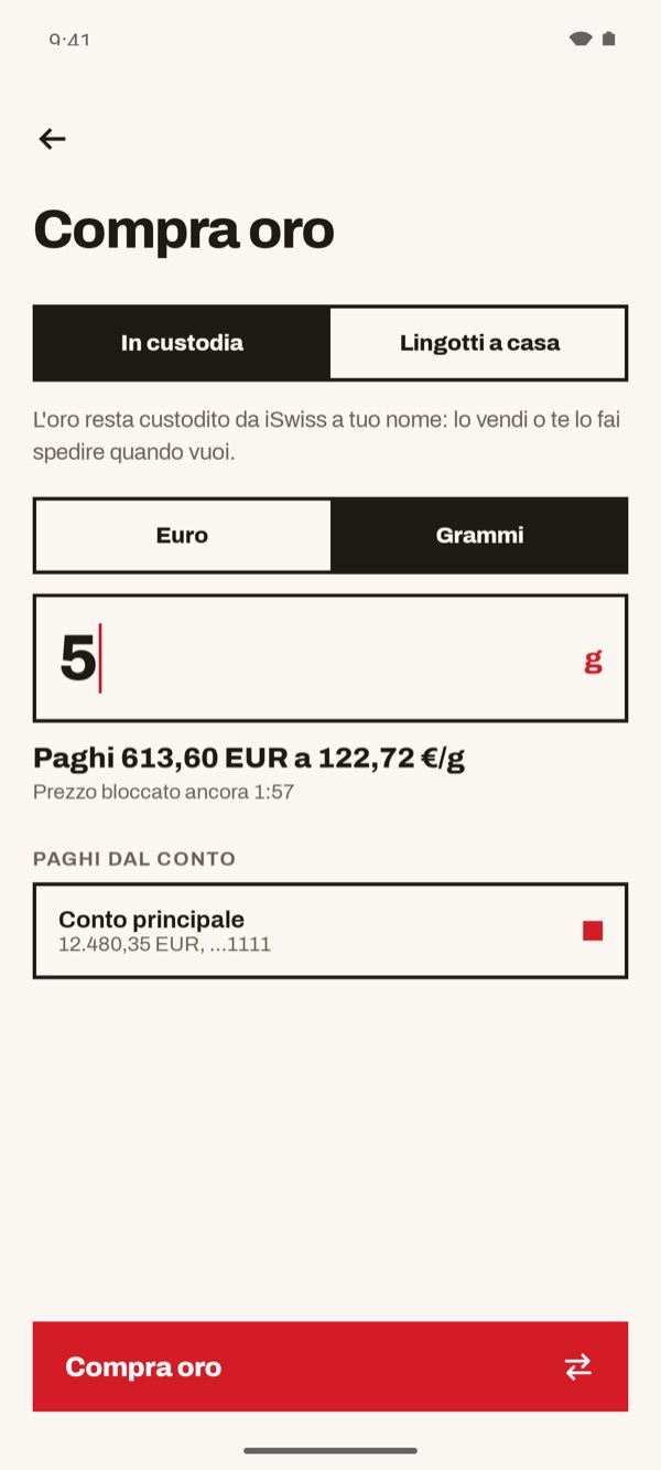 Schermata dell'app iSwiss Pay su Android