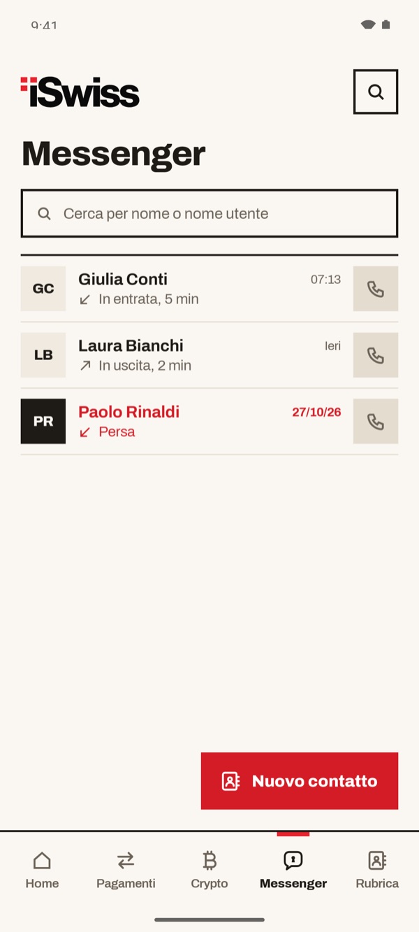 Schermata dell'app iSwiss Pay su Android