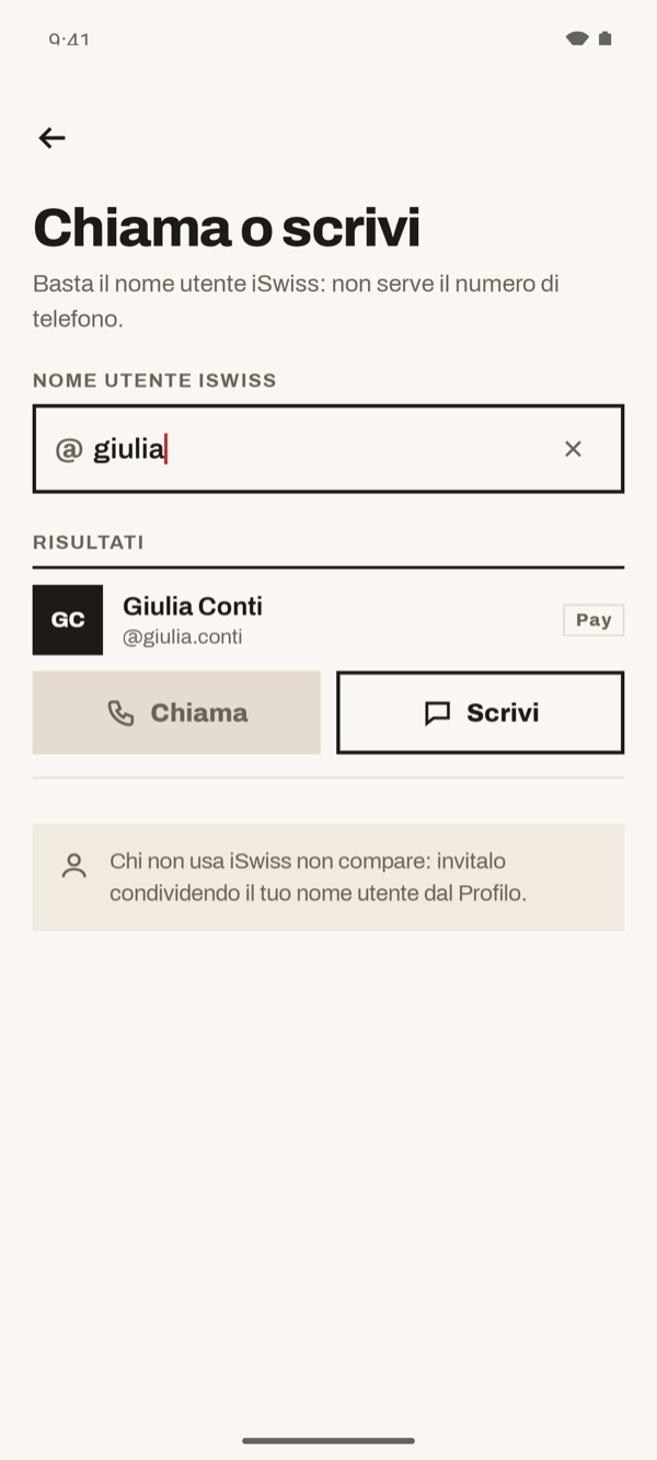 Schermata dell'app iSwiss Pay su Android