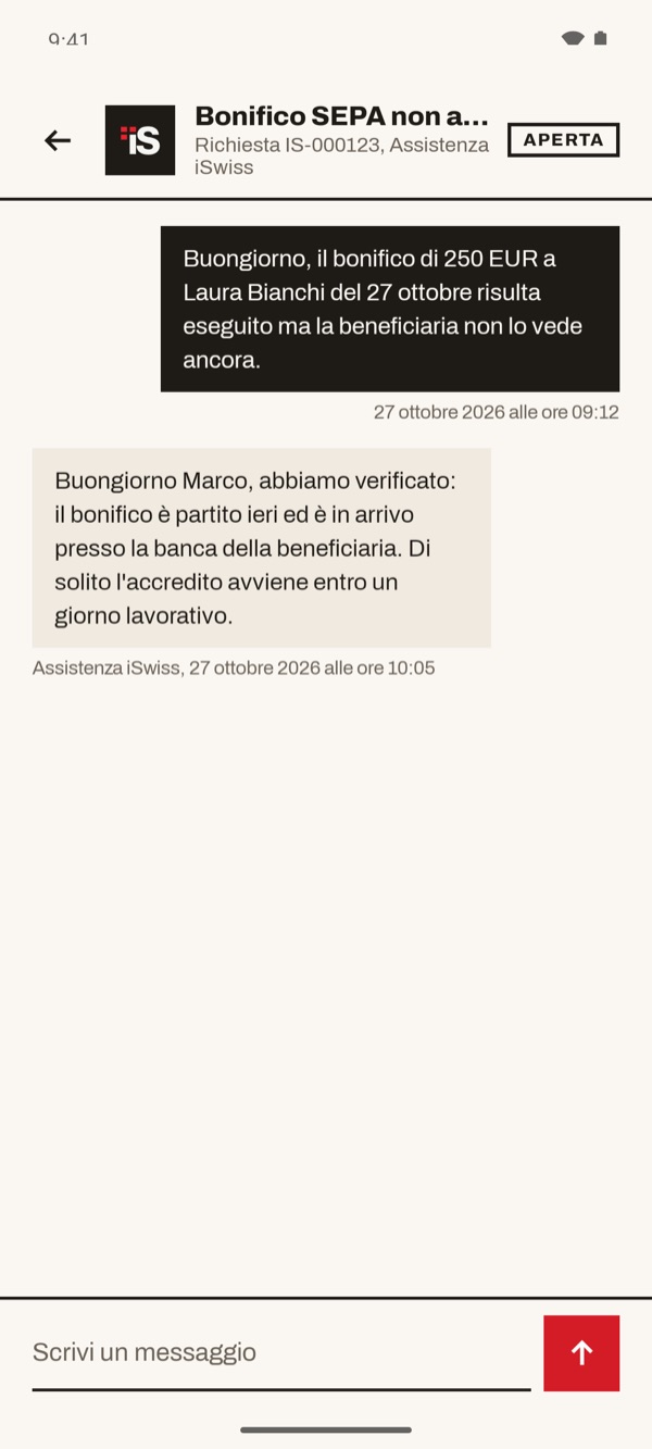 Schermata dell'app iSwiss Pay su Android