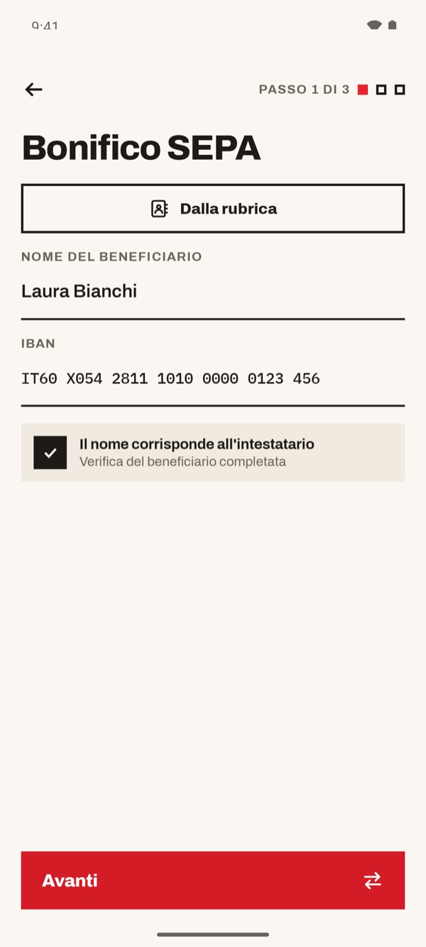 Schermata dell'app iSwiss Pay su Android