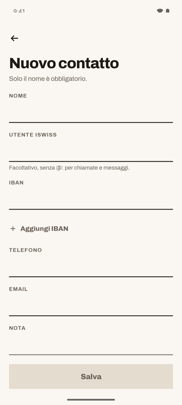 Schermata dell'app iSwiss Pay su Android