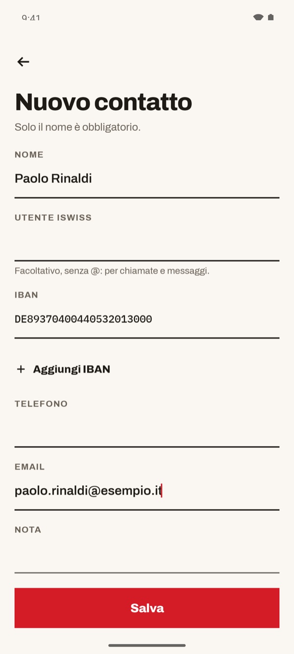 Schermata dell'app iSwiss Pay su Android