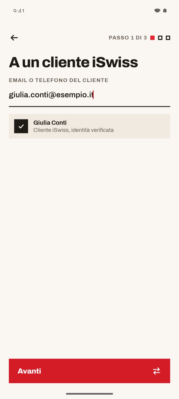 Schermata dell'app iSwiss Pay su Android