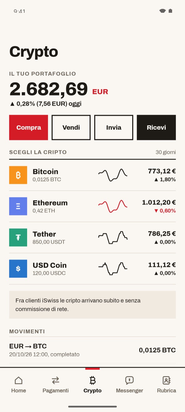 Schermata dell'app iSwiss Pay su Android