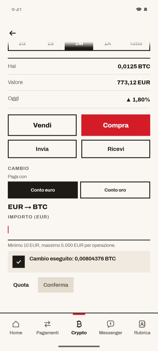 Schermata dell'app iSwiss Pay su Android