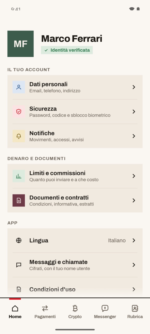 Schermata dell'app iSwiss Pay su Android
