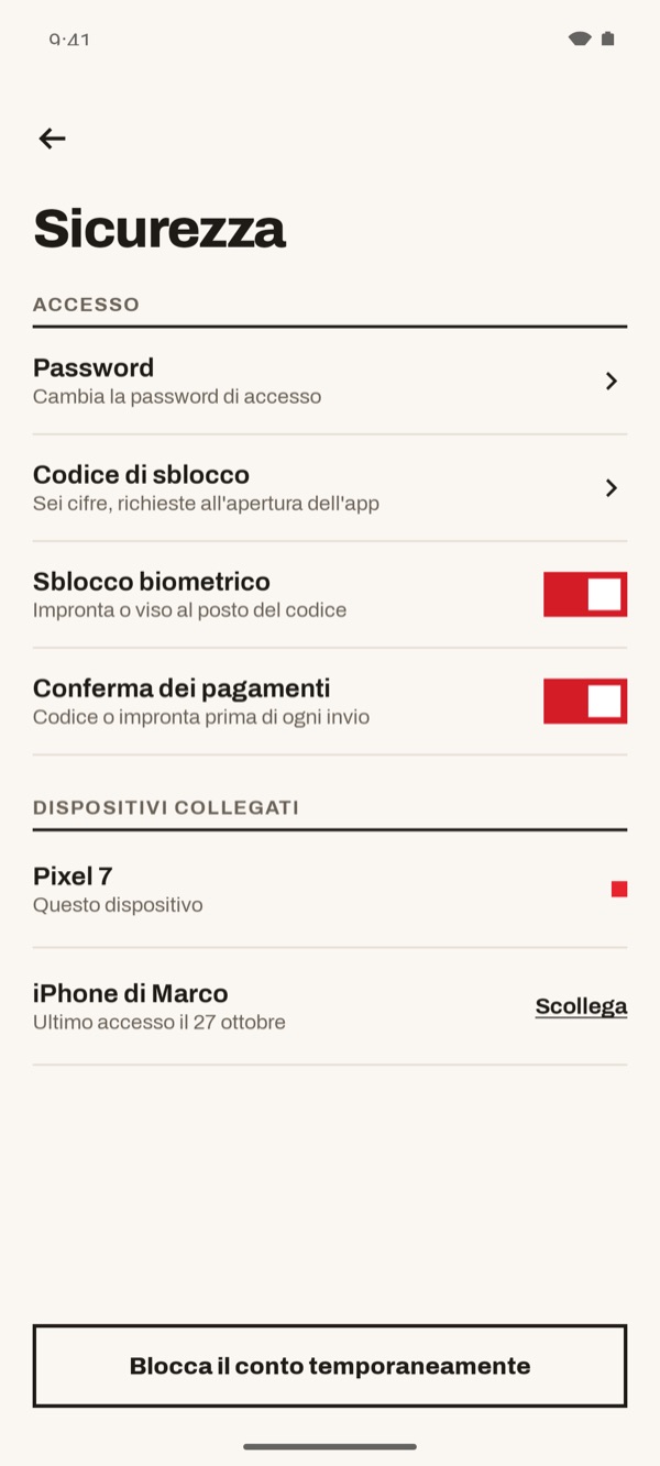 Schermata dell'app iSwiss Pay su Android