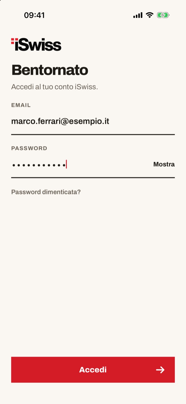 Schermata dell'app iSwiss Pay su iPhone