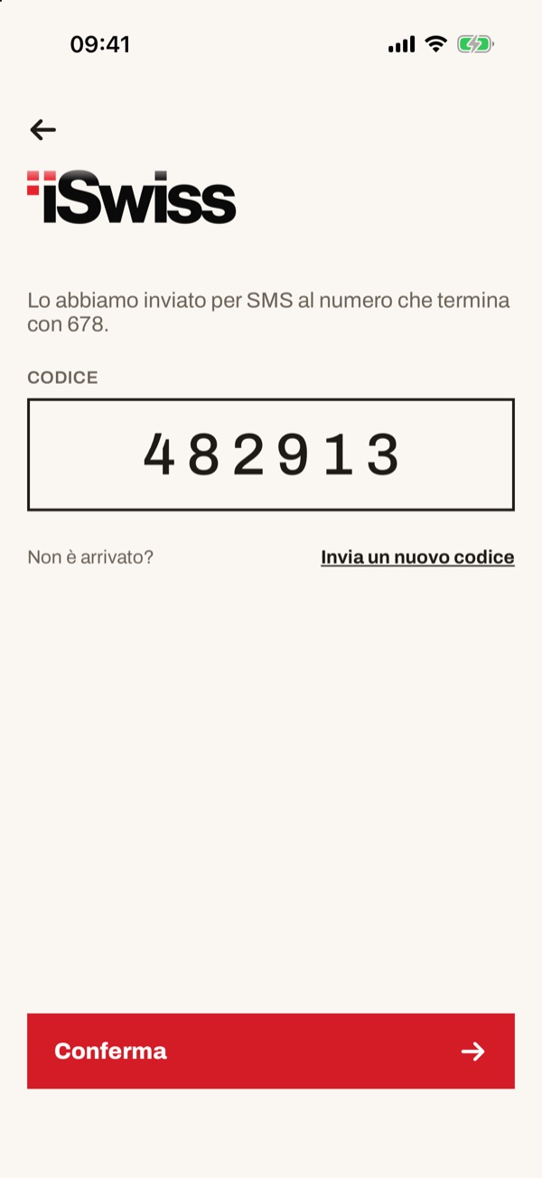 Schermata dell'app iSwiss Pay su iPhone