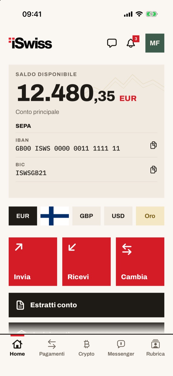 Schermata dell'app iSwiss Pay su iPhone