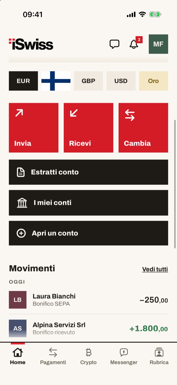 Schermata dell'app iSwiss Pay su iPhone