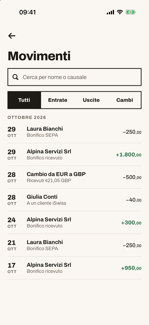 Schermata dell'app iSwiss Pay su iPhone