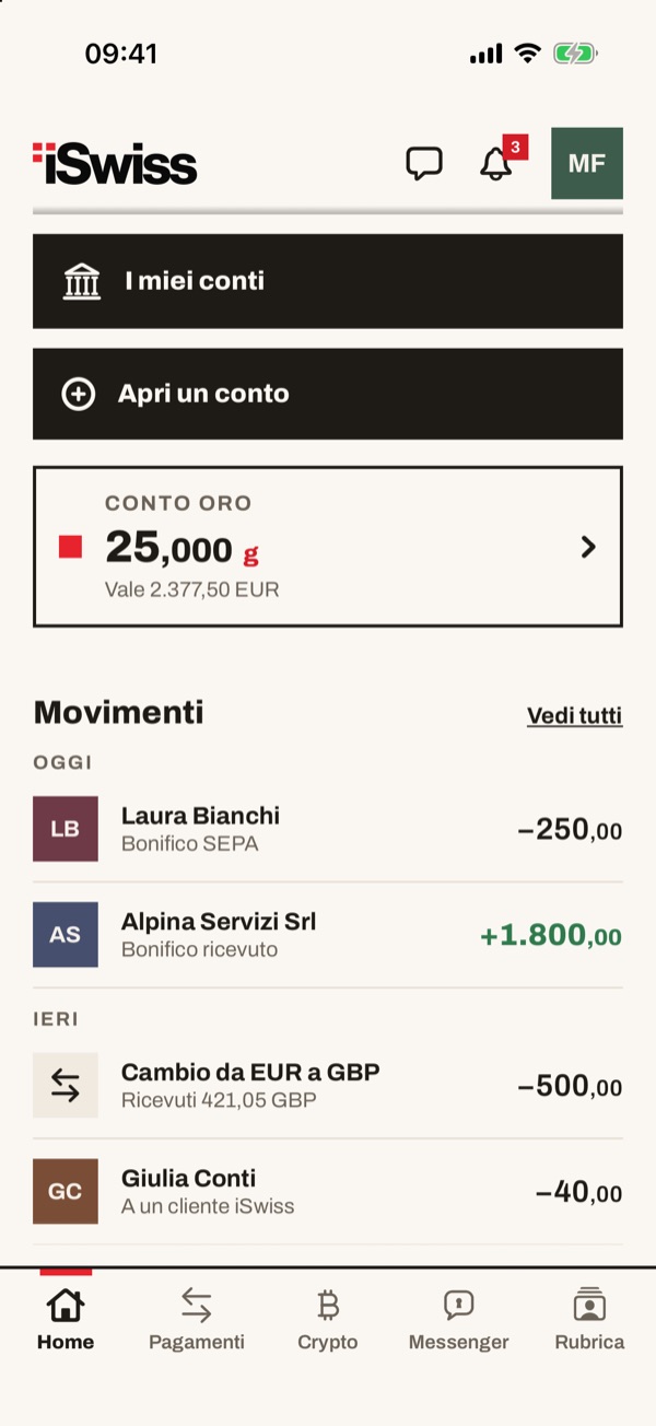 Schermata dell'app iSwiss Pay su iPhone