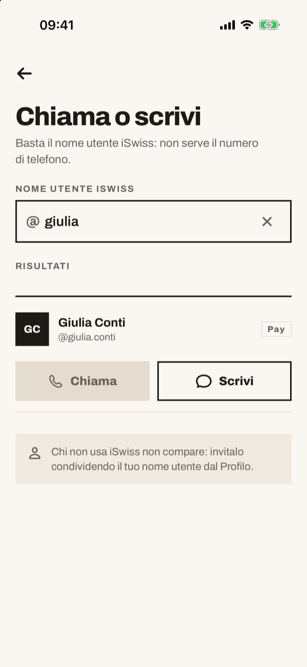 Schermata dell'app iSwiss Pay su iPhone