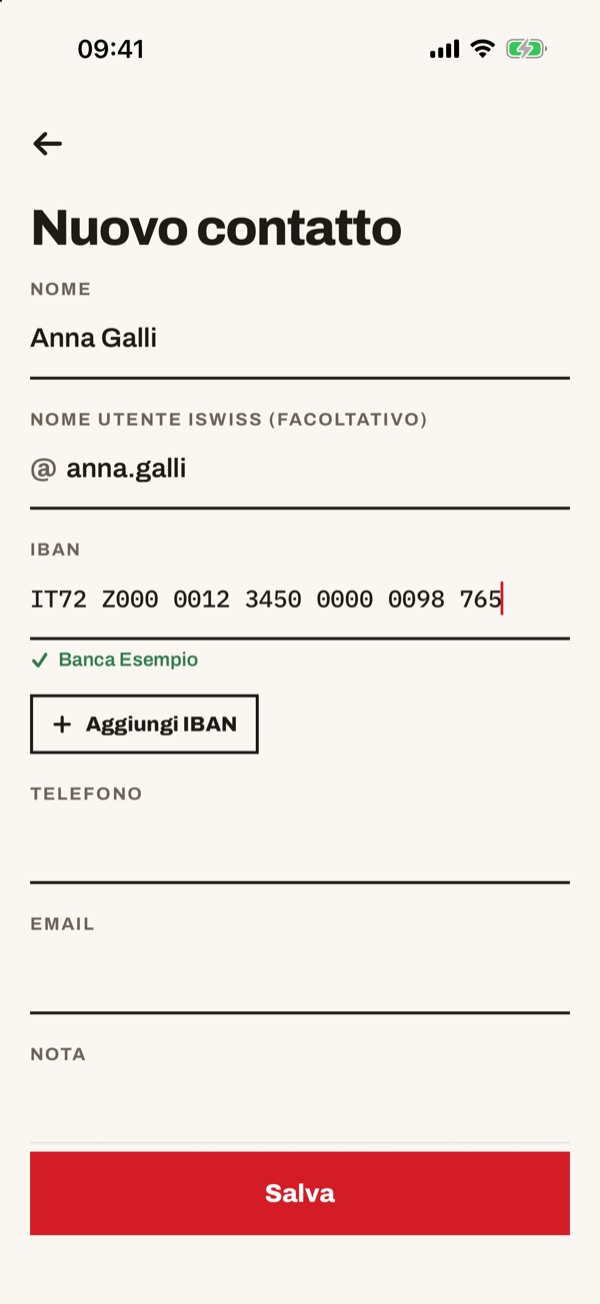 Schermata dell'app iSwiss Pay su iPhone