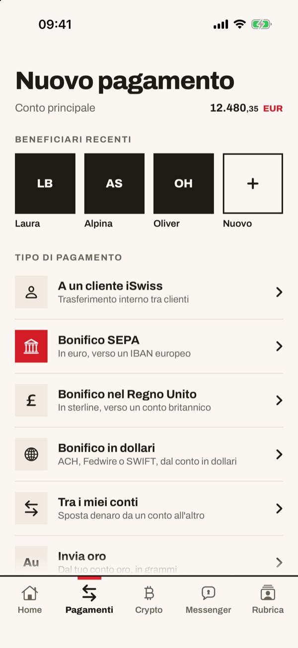 Schermata dell'app iSwiss Pay su iPhone