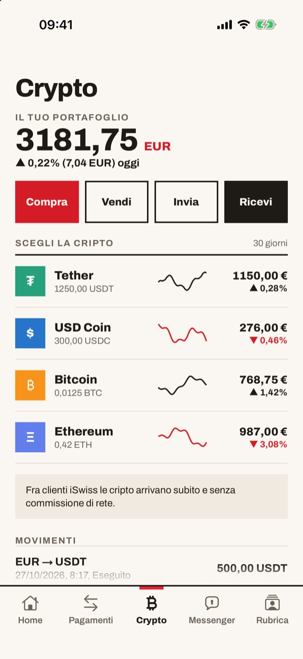 Schermata dell'app iSwiss Pay su iPhone