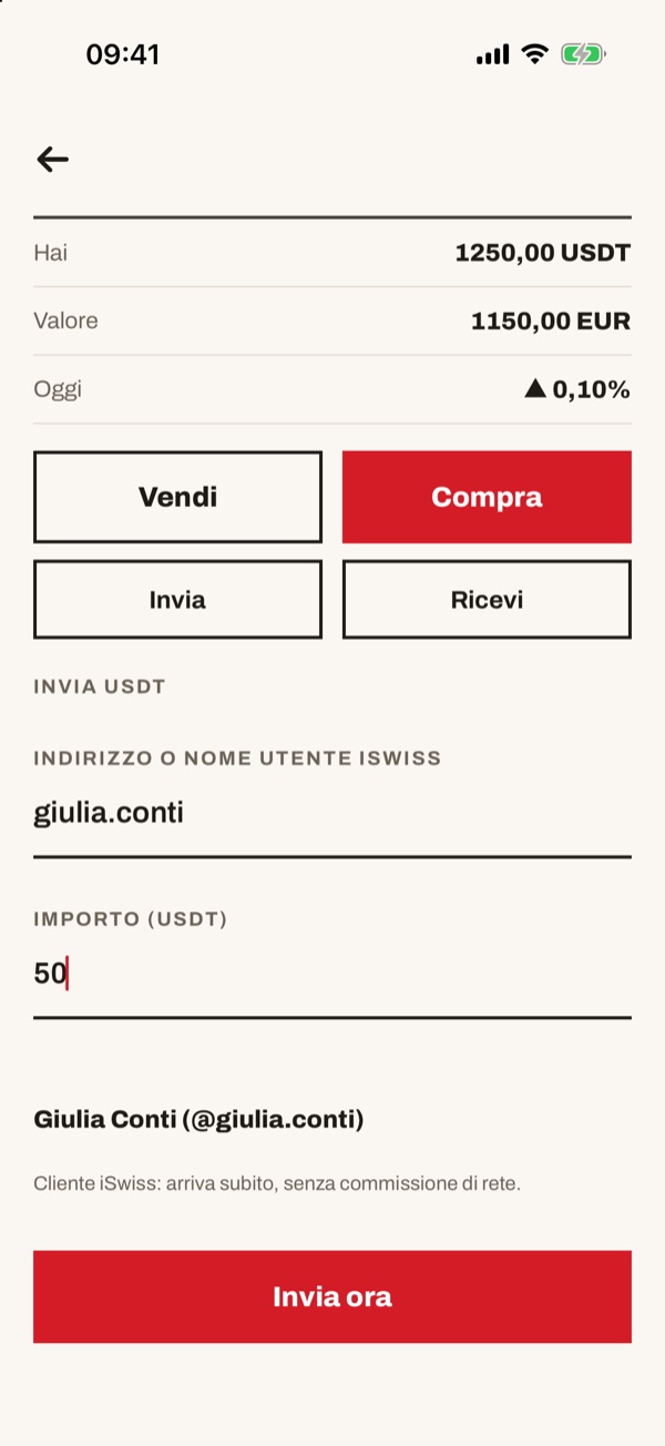 Schermata dell'app iSwiss Pay su iPhone