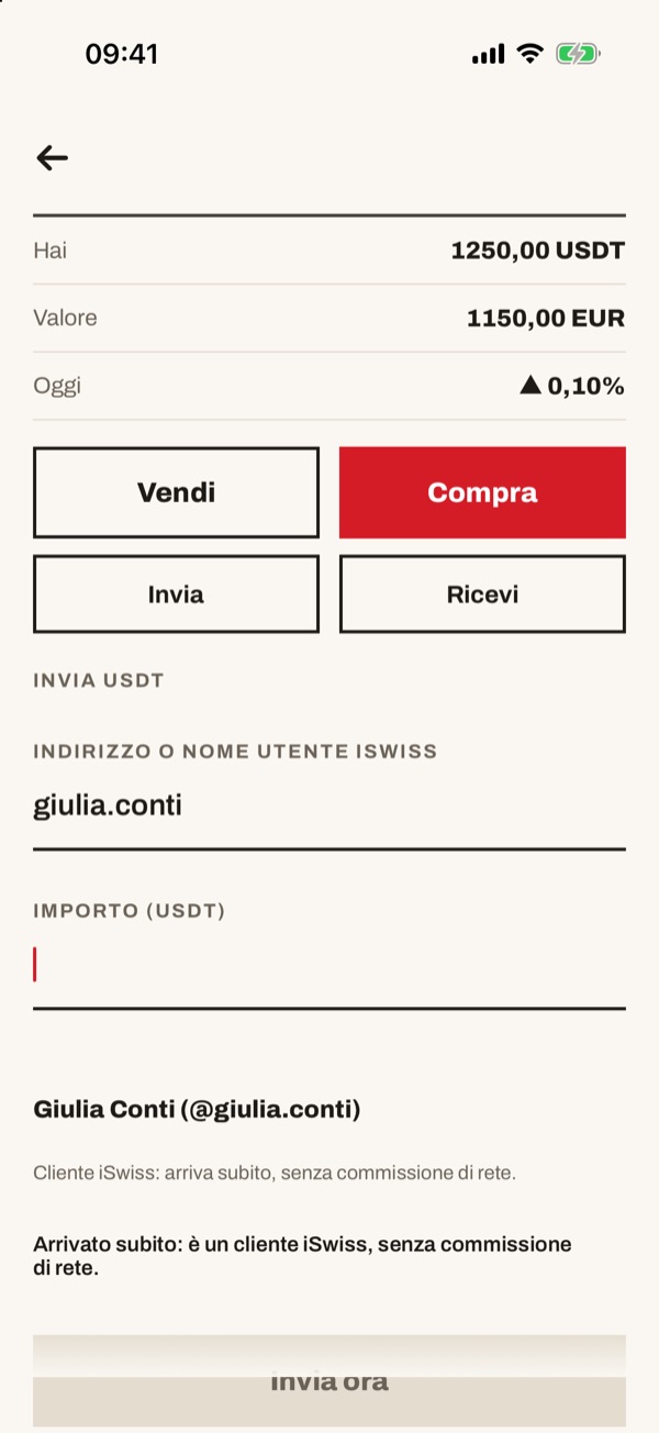Schermata dell'app iSwiss Pay su iPhone