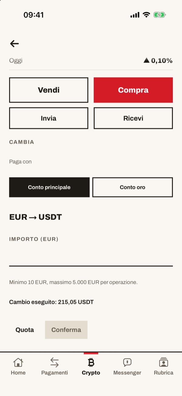 Schermata dell'app iSwiss Pay su iPhone