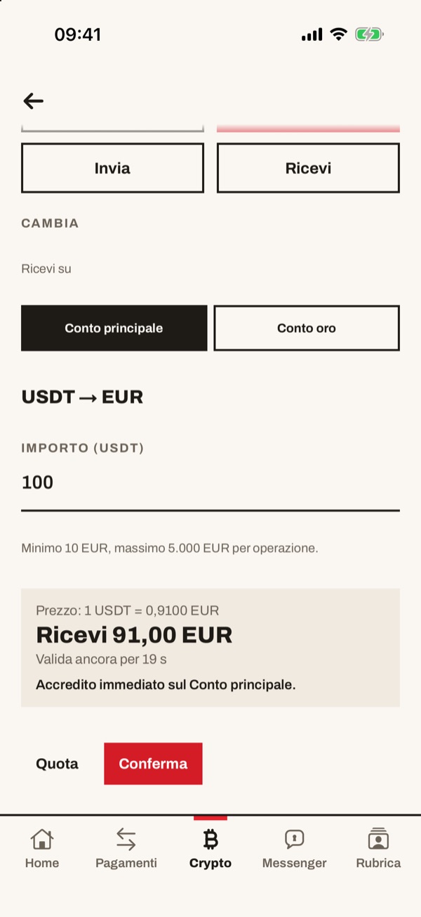 Schermata dell'app iSwiss Pay su iPhone