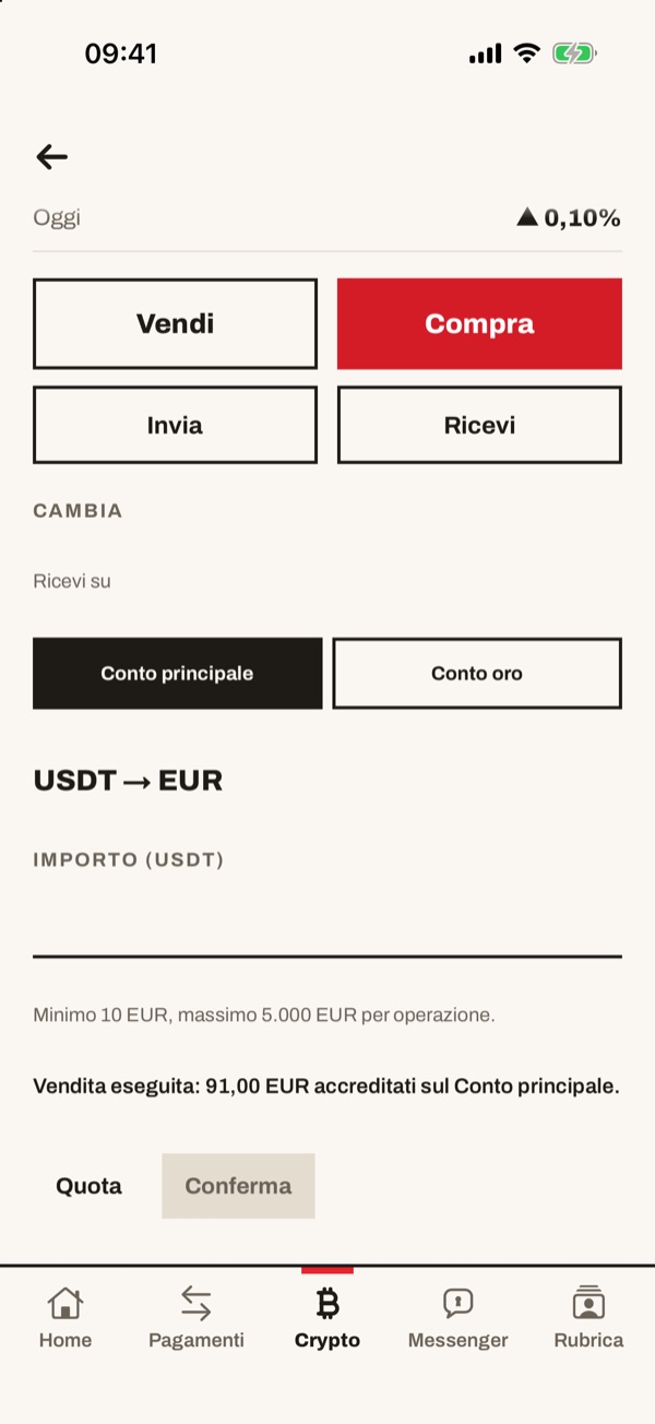 Schermata dell'app iSwiss Pay su iPhone